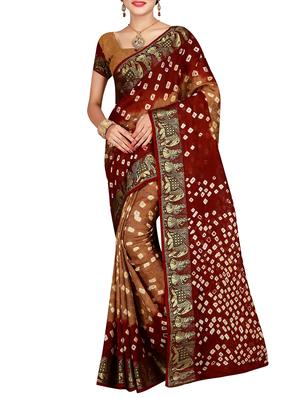 Zari bordered bandhani saree with blouse - 15607534 - Standard Image - 1