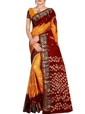 Zari bordered bandhani saree with blouse - 15607535 - Standard Image - 1