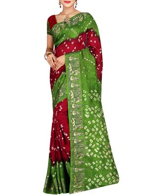 Zari bordered bandhani saree with blouse - 15607536 - Standard Image - 1