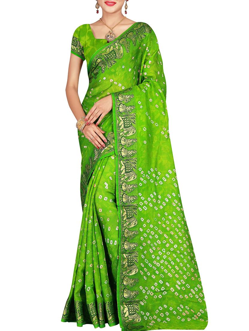 Zari bordered bandhani saree with blouse - 15607537 - Zoom Image - 1