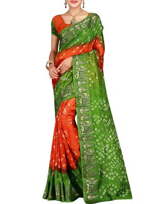 Zari bordered bandhani saree with blouse - 15607538 - Standard Image - 1