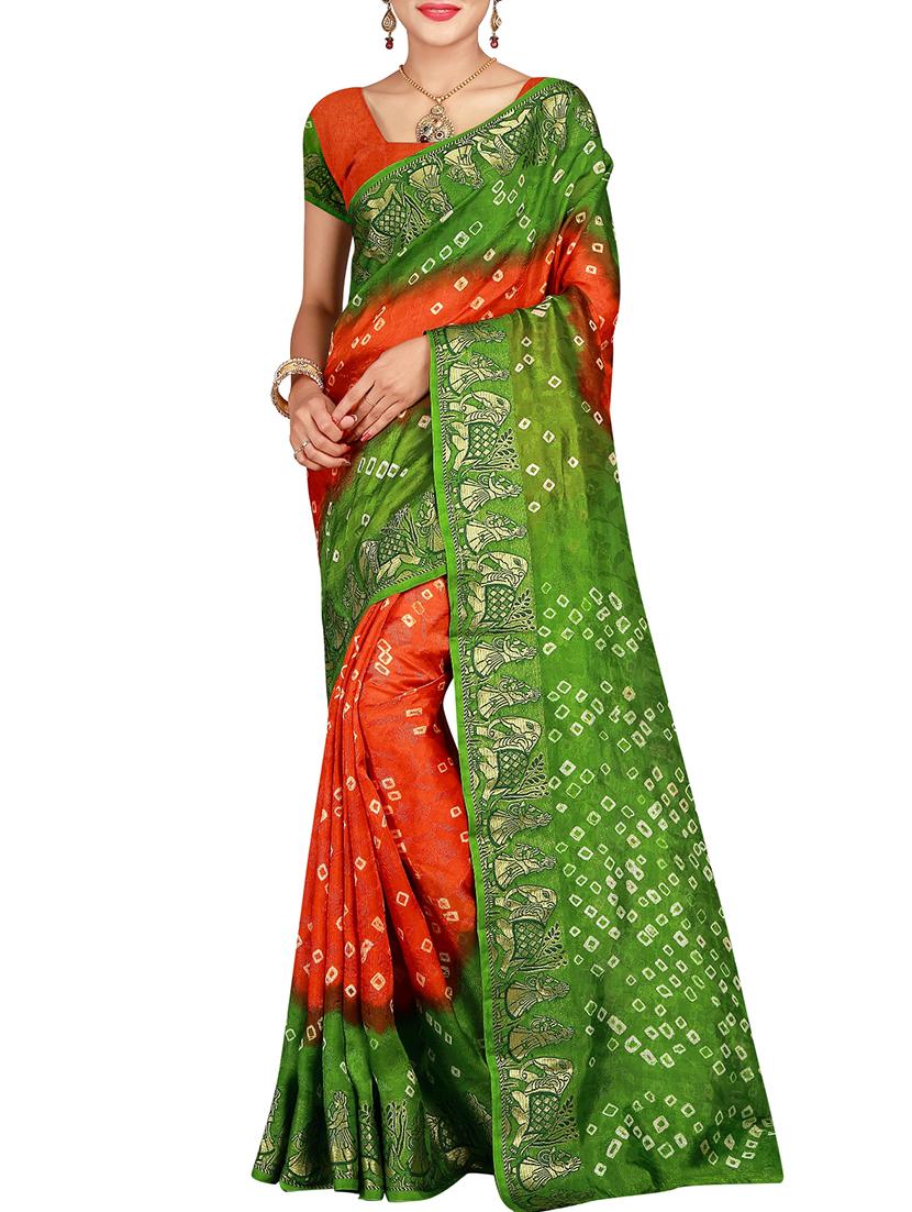 Zari bordered bandhani saree with blouse - 15607538 - Zoom Image - 1