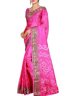 Zari bordered bandhani saree with blouse - 15607539 - Standard Image - 1