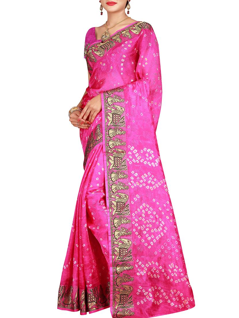 Zari bordered bandhani saree with blouse - 15607539 - Zoom Image - 1