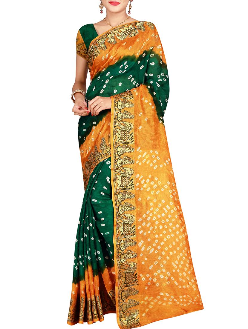 Zari bordered bandhani saree with blouse - 15607541 - Zoom Image - 1