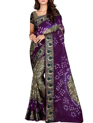 Zari bordered bandhani saree with blouse - 15607542 - Standard Image - 1