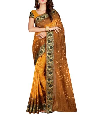 Zari bordered bandhani saree with blouse - 15607543 - Standard Image - 1