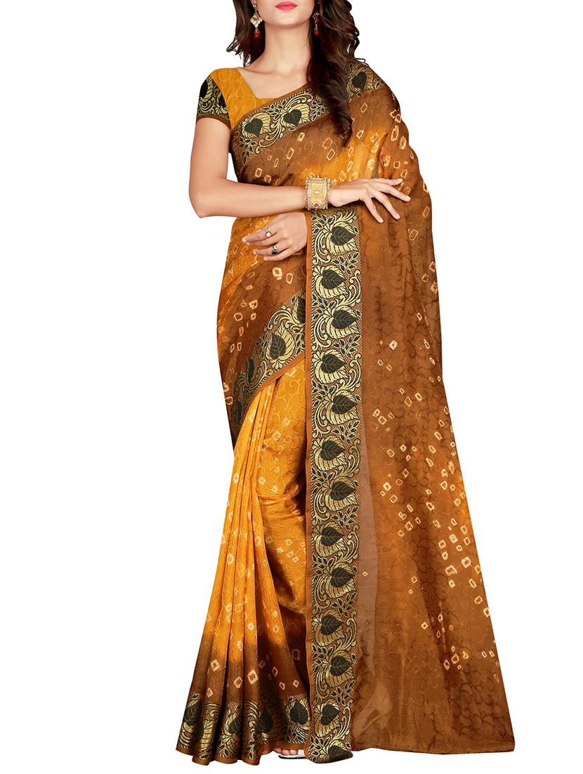 Zari bordered bandhani saree with blouse - 15607543 - Zoom Image - 1