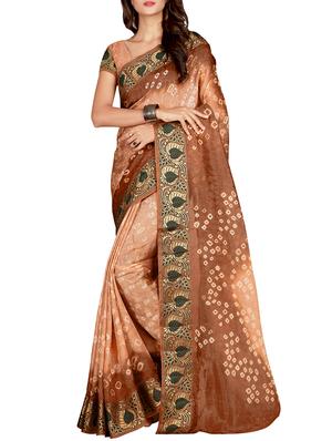 Zari bordered bandhani saree with blouse - 15607544 - Standard Image - 1