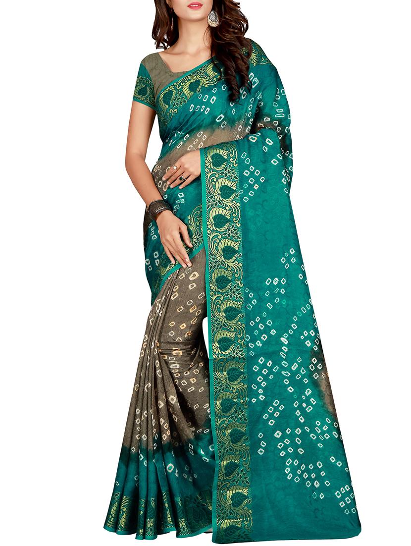 Zari bordered bandhani saree with blouse - 15607545 - Zoom Image - 1