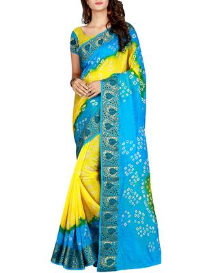 Zari bordered bandhani saree with blouse - 15607546 - Standard Image - 1