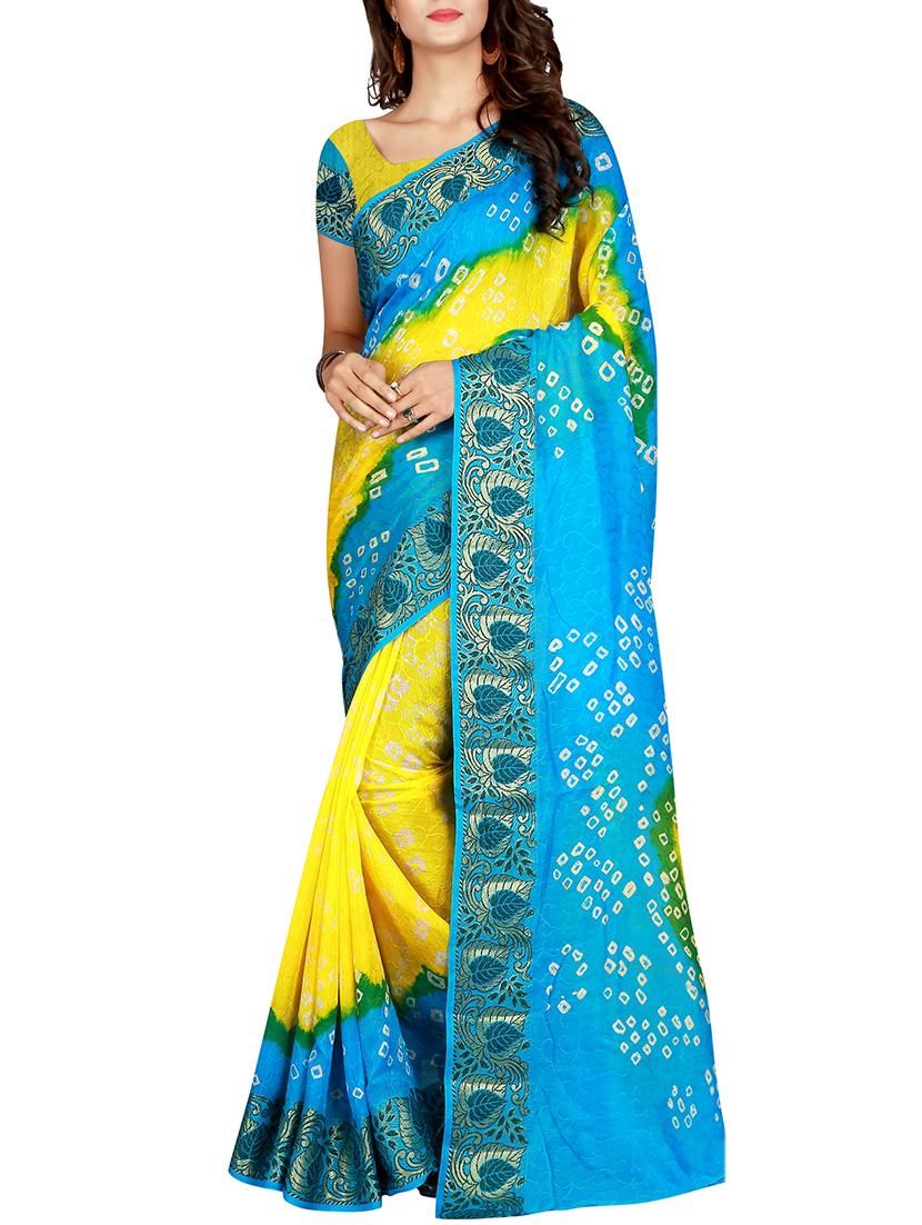 Zari bordered bandhani saree with blouse - 15607546 - Zoom Image - 1