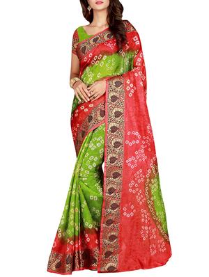 Mint green bandhani saree with blouse - 15607547 - Standard Image - 1