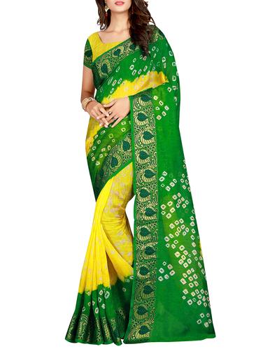 Zari bordered bandhani saree with blouse - 15607548 - Very Small Image - 1