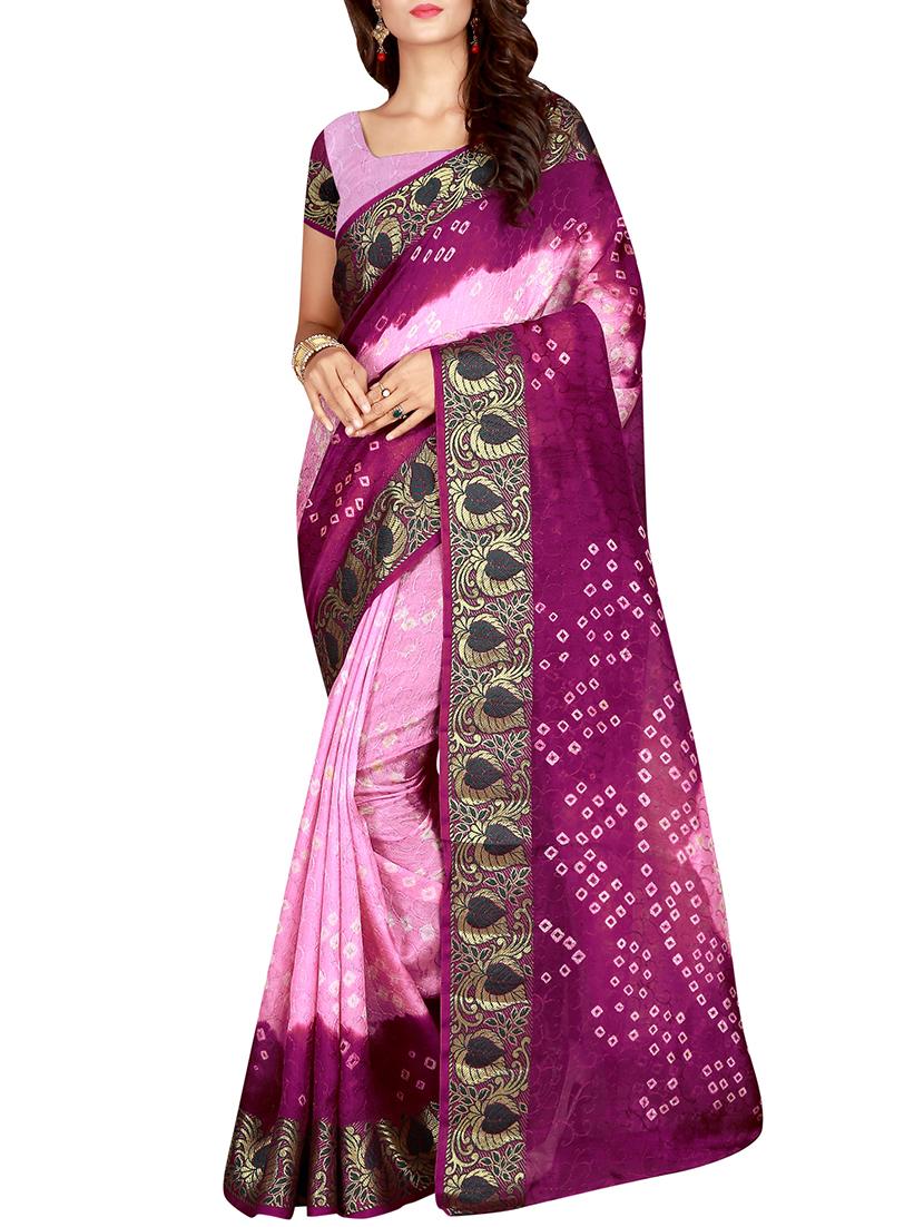Zari bordered bandhani saree with blouse - 15607549 - Zoom Image - 1