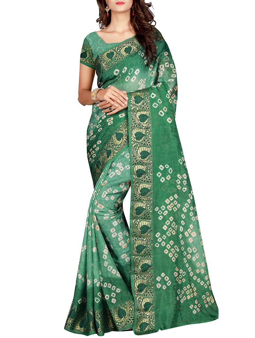 Zari bordered bandhani saree with blouse - 15607550 - Zoom Image - 1