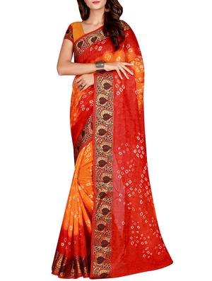 Zari bordered bandhani saree with blouse - 15607551 - Standard Image - 1
