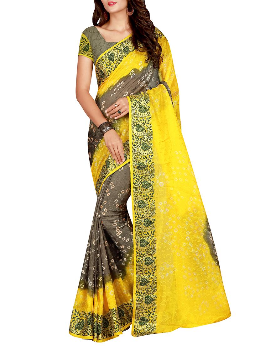 Zari bordered bandhani saree with blouse - 15607552 - Zoom Image - 1