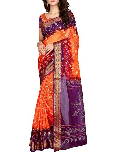 Zari bordered bandhani saree with blouse - 15607553 - Very Small Image - 1