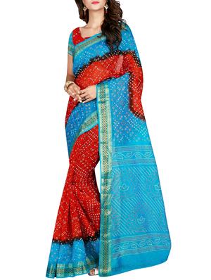 Zari bordered bandhani saree with blouse - 15607554 - Standard Image - 1