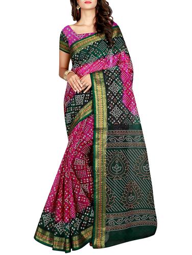 Zari bordered bandhani saree with blouse - 15607555 - Very Small Image - 1