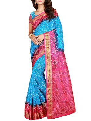 Zari bordered bandhani saree with blouse - 15607557 - Standard Image - 1