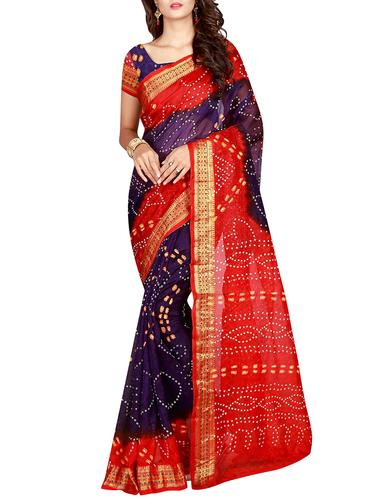 Zari bordered bandhani saree with blouse - 15607558 - Very Small Image - 1