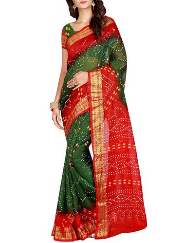 bottle green bandhani saree with blouse - 15607559 - Very Small Image - 1