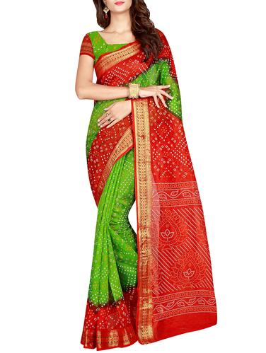 Parrot green bandhani saree with blouse - 15607560 - Very Small Image - 1