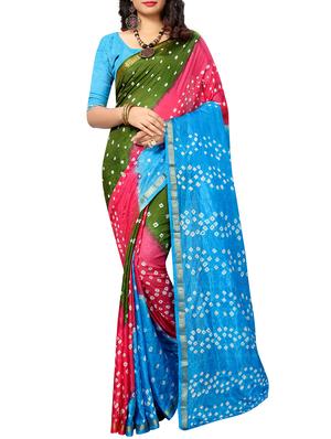 Zari bordered bandhani saree with blouse - 15607561 - Standard Image - 1