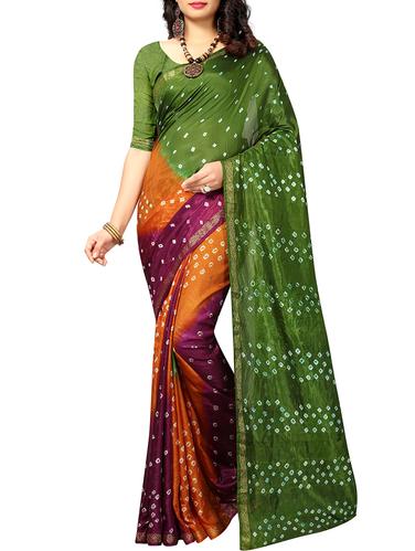 Zari bordered bandhani saree with blouse - 15607562 - Very Small Image - 1