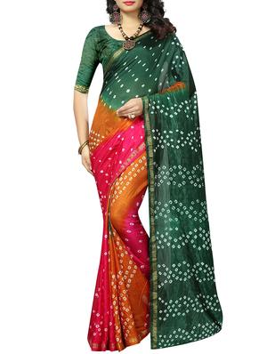 Zari bordered bandhani saree with blouse - 15607563 - Standard Image - 1