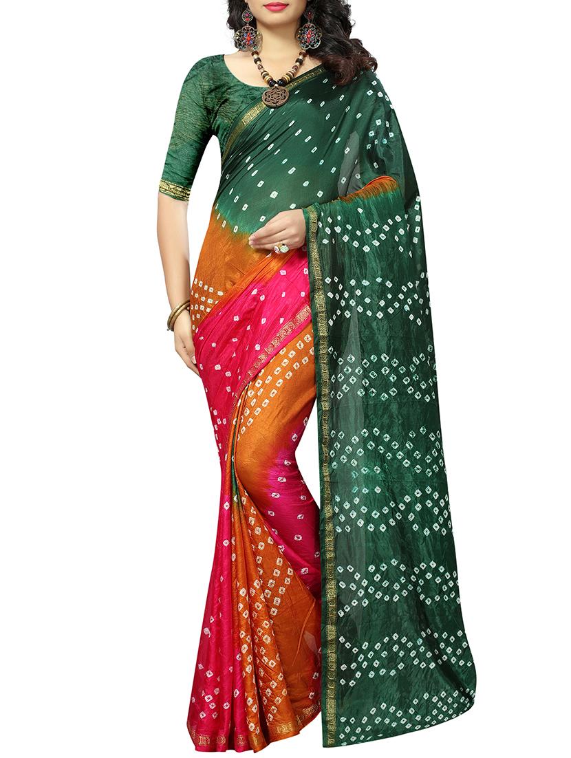 Zari bordered bandhani saree with blouse - 15607563 - Zoom Image - 1