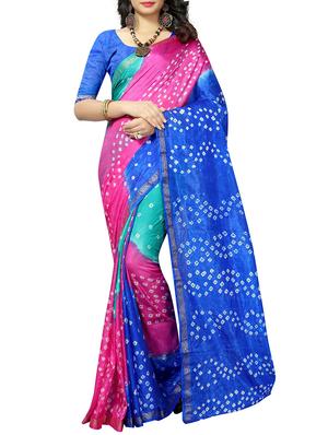 Zari bordered bandhani saree with blouse - 15607564 - Standard Image - 1