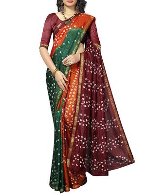 Zari bordered bandhani saree with blouse - 15607565 - Standard Image - 1