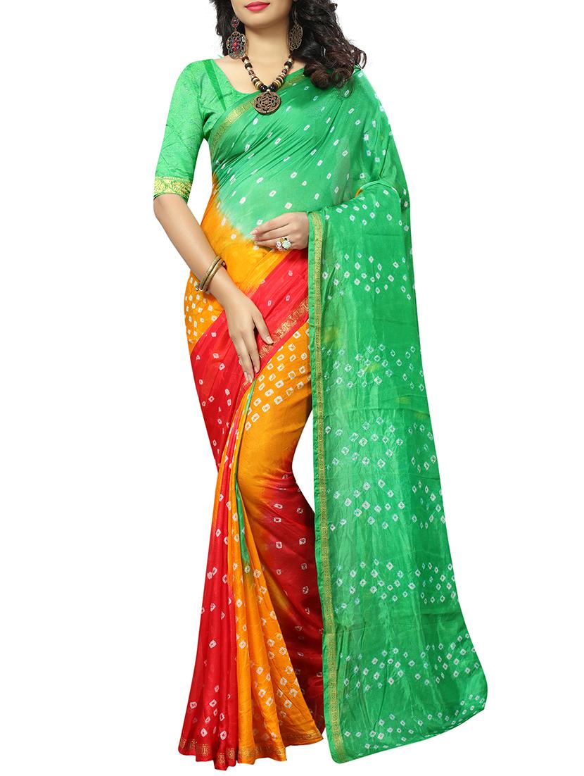 Zari bordered bandhani saree with blouse - 15607566 - Zoom Image - 1