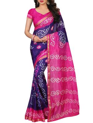 Zari bordered bandhani saree with blouse - 15607567 - Standard Image - 1