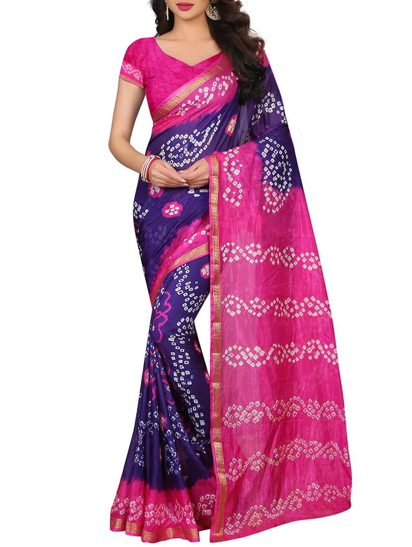 Zari bordered bandhani saree with blouse - 15607567 - Zoom Image - 1