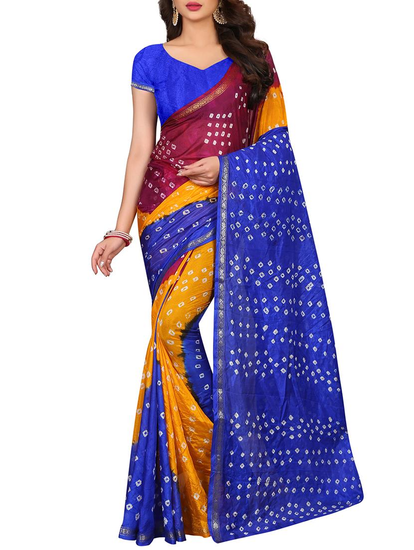Zari bordered bandhani saree with blouse - 15607568 - Zoom Image - 1