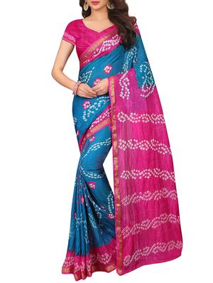 Zari bordered bandhani saree with blouse - 15607569 - Standard Image - 1