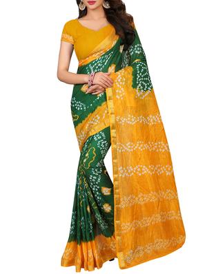 Bottle green bandhani saree with blouse - 15607570 - Standard Image - 1
