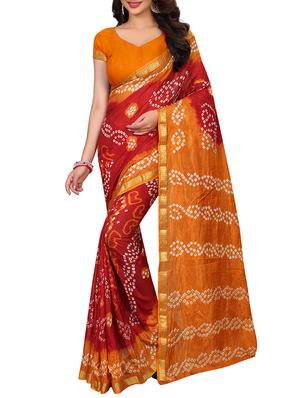 Zari bordered bandhani saree with blouse - 15607571 - Standard Image - 1