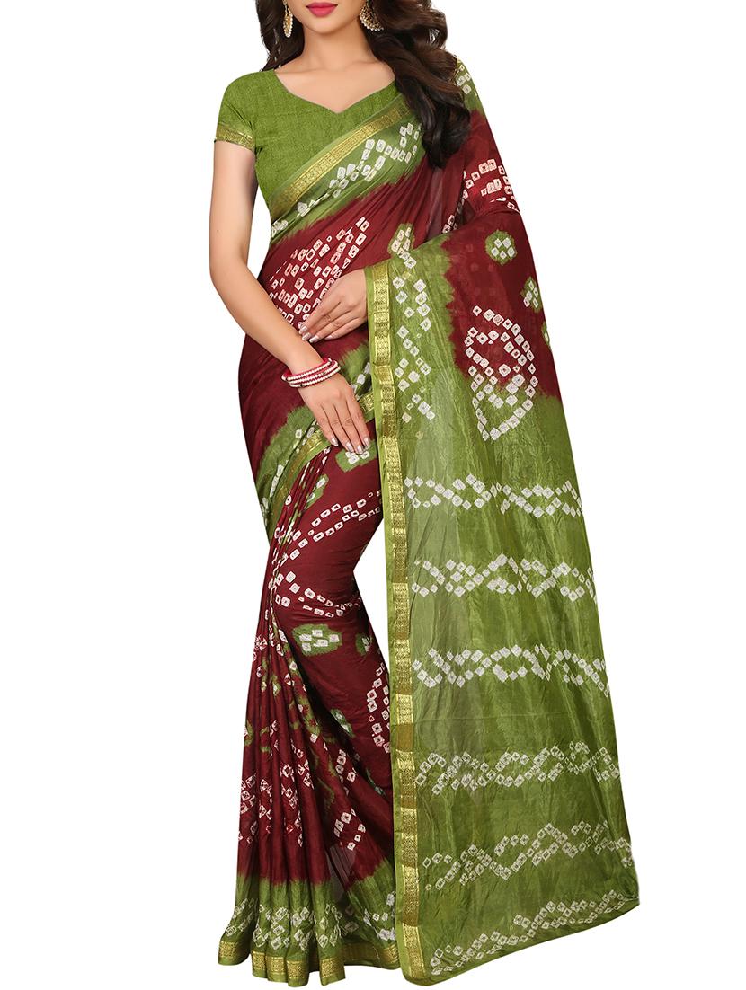 Zari bordered bandhani saree with blouse - 15607572 - Zoom Image - 1