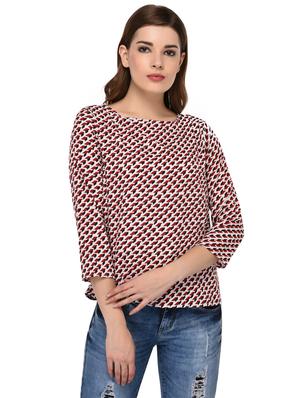 round neck geometric print top - 15607674 - Standard Image - 1