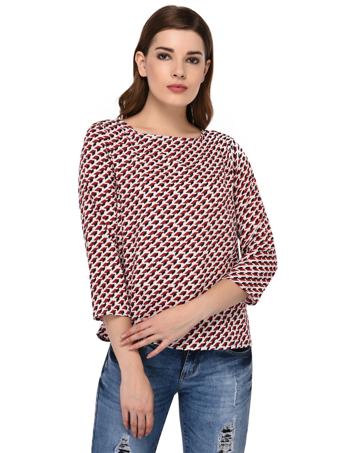 round neck geometric print top - 15607674 - Zoom Image - 1