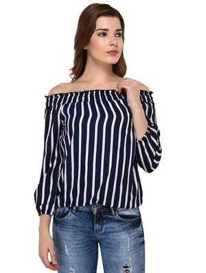 smocking detail striped bardot top - 15607676 - Standard Image - 1