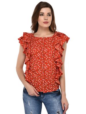 button up ditsy floral ruffled top - 15607677 - Standard Image - 1