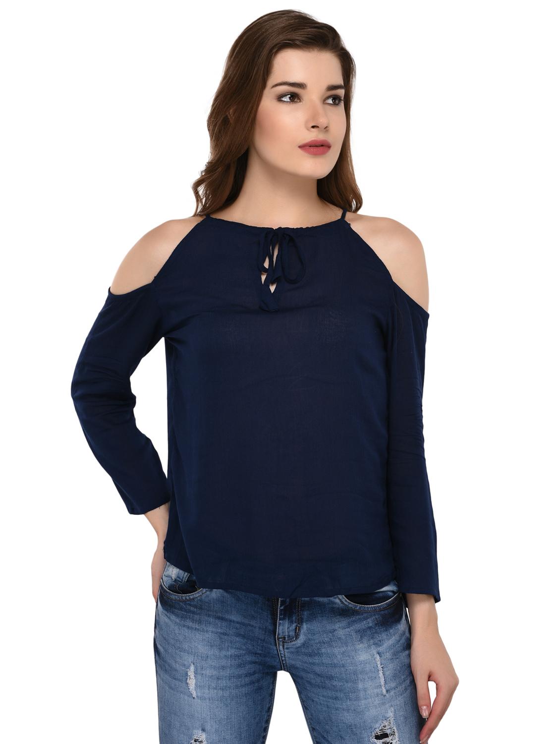 tie up neck cold shoulder top - 15607681 - Zoom Image - 1