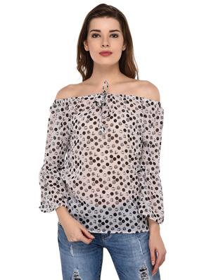 bell sleeved polka dots bardot top - 15607682 - Standard Image - 1