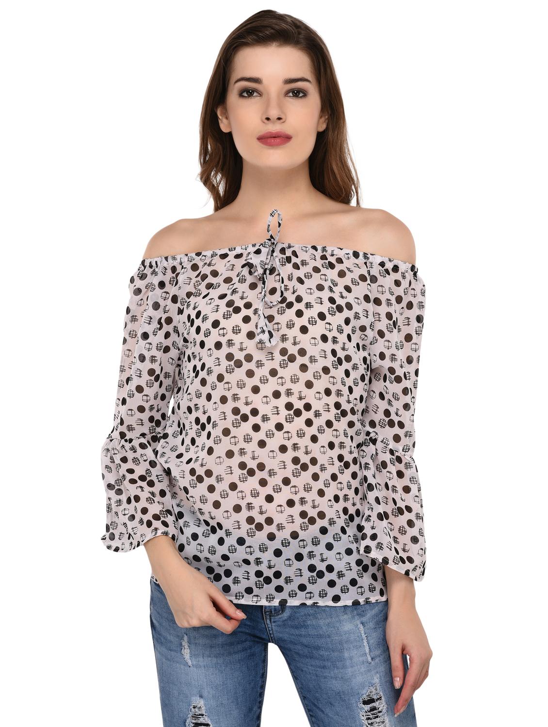 bell sleeved polka dots bardot top - 15607682 - Zoom Image - 1